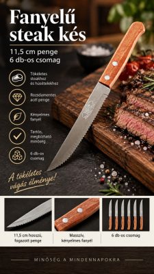 Fanyelű steak kés 11,5 cm penge, 6 db-os csomag