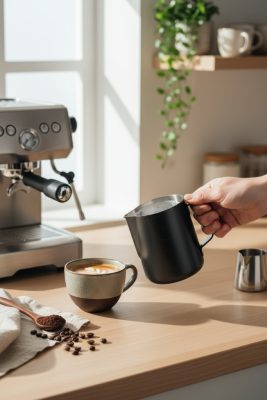 Barista tejhabosító mérőkancsó, 600 ml, 7,5x11 cm, tapadásmentes külső bevonat, rozsdamentes - Német minőség