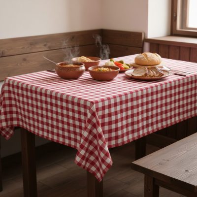 Piros Kockás Asztalterítő, Klasszikus Csárda és Trattoria Textil Abrosz, 140x180 cm