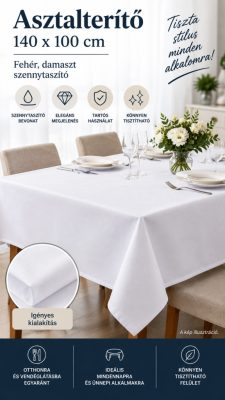 Fehér damaszt asztalterítő 140×100 cm – szennytaszító