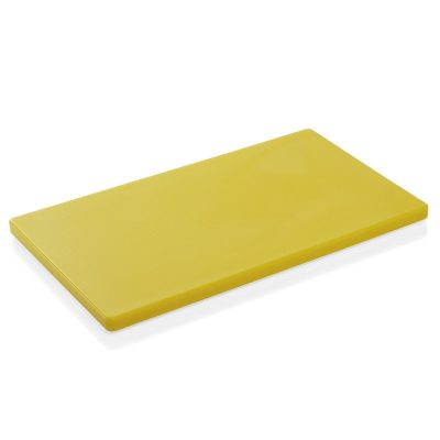 Sárga műanyag vágódeszka 50x30x2 cm, HACCP főtt húsokhoz, 6 gumitalppal
