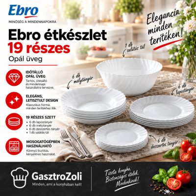 Bormioli Rocco Ebro 19 részes étkészlet, 6 személyes – fehér temperált opálüveg