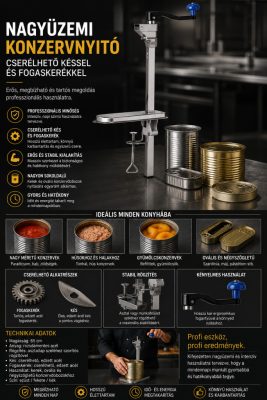 Nagyüzemi asztali konzervnyitó 50 cm-es dobozokhoz – cserélhető késsel és fogaskerékkel
