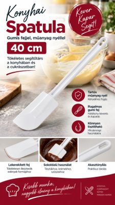 40 cm-es Műanyag Nyelű Spatula Lekerekített Gumis Fejjel - Konyhai Kiegészítő
