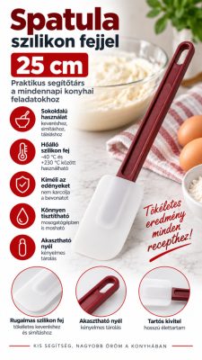 Szilikon fejű cukrász spatula – 25 cm, műanyag nyéllel