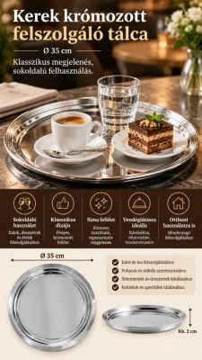 Kerek krómozott felszolgáló tálca Ø35 cm – sima felületű