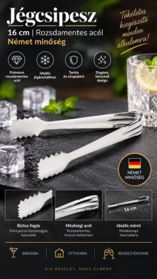 Rozsdamentes jégcsipesz 16 cm – bár- és italfelszolgáláshoz