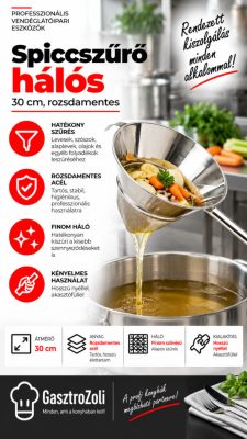 Hálós spiccszűrő 30 cm – rozsdamentes