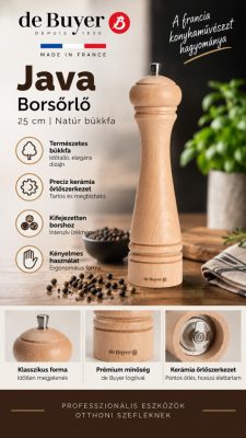 de Buyer JAVA natúr borsőrlő 25 cm – fa