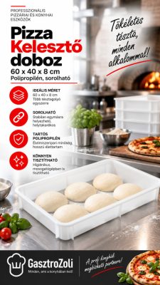 Pizza Kelesztő Doboz - 60x40x8 cm - Pizzatészta Kelesztőláda, Polipropilén, Sorolható