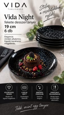 Vida Night fekete desszerttányér 19 cm, 6 db-os csomag