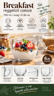 Breakfast reggeliző csésze, 700 ml, üveg, 6 db-os csomag