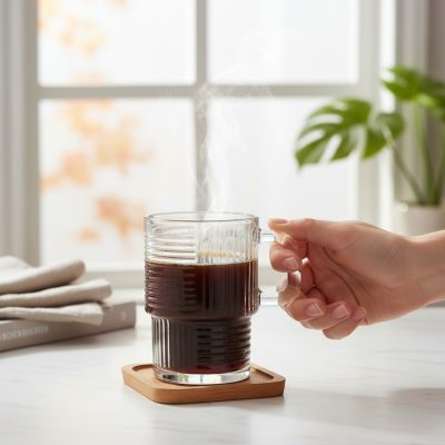 Üveg bögre 270 ml füles kávés bögre vastag falú 6 db-os készlet HELEN