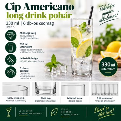 Cip Americano long drink pohár 330 ml – üveg, 6 db