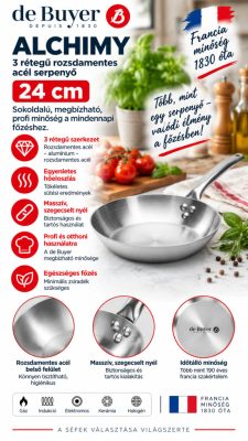 de Buyer Alchimy 3 rétegű rozsdamentes serpenyő – 24 cm, PFAS-mentes