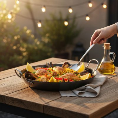 de Buyer La Lyonnaise kékacél paella serpenyő – 34 cm, 6 adag