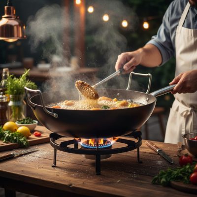 de Buyer La Lyonnaise kétfüles szénacél mélysütő serpenyő (bő olajban sütéshez) – Ø32 cm