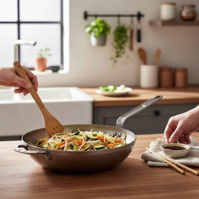 Mineral B szénacél Wok, 40 cm, füllel, de Buyer