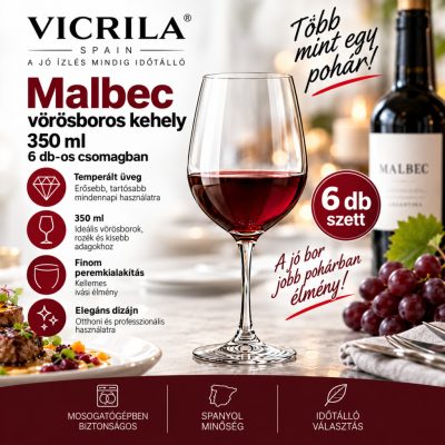 Vicrila Malbec vörösboros kehely 350 ml, 6 db – temperált üveg