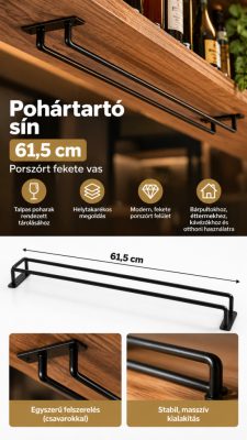 Pohártartó sín 61,5 cm – porszórt fekete vas