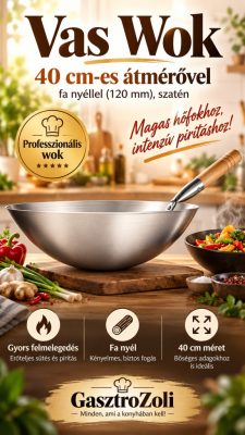 Stalgast szénacél wok 40 cm – fa nyéllel, szatén felülettel