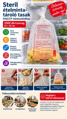 Steril ételminta-tároló tasak 1000 db – HACCP ételmintavételhez, 21×35 cm
