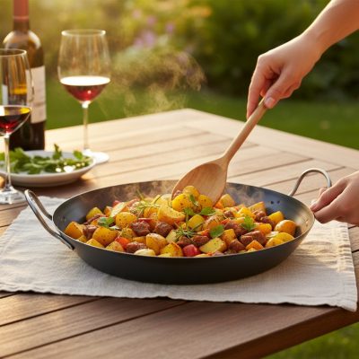 de Buyer La Lyonnaise kékacél paella serpenyő – 42 cm, 12 adag