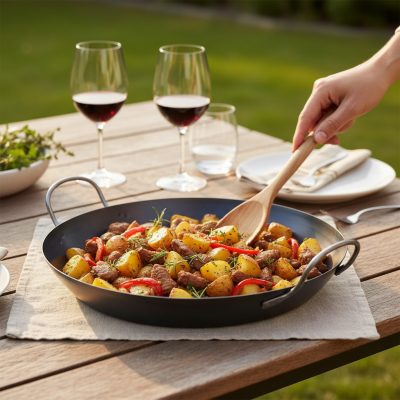 de Buyer La Lyonnaise Kékacél Vas Szeletsütő és Lecsófőző Serpenyő, 47 cm