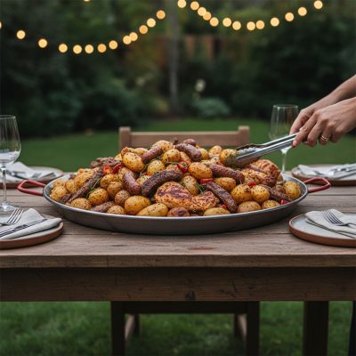 de Buyer La Lyonnaise Piros Füles Vas Szeletsütő és Lecsófőző Serpenyő, 50 cm