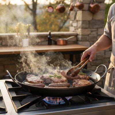 de Buyer La Lyonnaise Kékacél Vas Szeletsütő és Lecsófőző Serpenyő, 60 cm