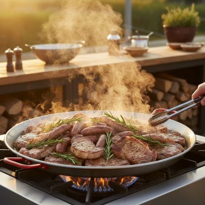 de Buyer La Lyonnaise Piros Füles Vas Szeletsütő és Lecsófőző Serpenyő, 80 cm