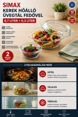 SIMAX kerek hőálló jénai tál fedővel 0,7 + 0,3 l