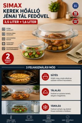 SIMAX kerek hőálló jénai tál fedővel 3,5 + 1,6 l