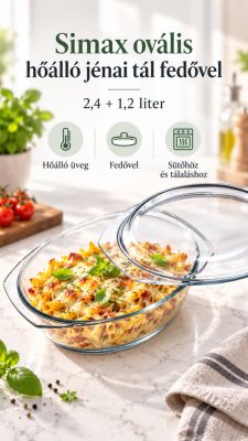 Simax ovális hőálló jénai tál fedővel – 2,4 + 1,2 liter
