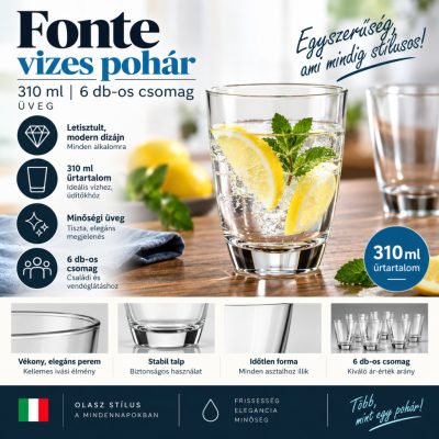 Fonte vizespohár 310 ml – üveg, 6 db-os csomag