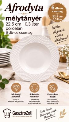 Afrodyta mélytányér 22,5 cm 0,3 liter porcelán, 6 db-os csomag