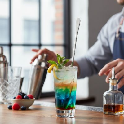 Boston koktél- és limonádés kanál, sima nyéllel – 6 db-os készlet