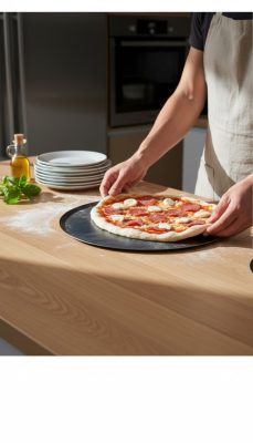 de Buyer kékacél pizzaforma – 28 cm, alacsony peremű sütőlap