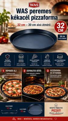 Peremes kékacél pizzaforma 32 cm – 30 cm alsó átmérő