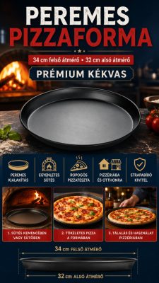 Peremes kékacél pizzaforma 34 cm – 32 cm alsó átmérő