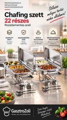 22 részes GN chafing szett – 2 állomásos, rozsdamentes