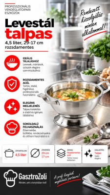 Talpas levestál 4,5 liter – Ø29×17 cm, rozsdamentes