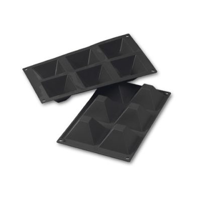 Szilikon sütőforma, Piramis, 6 adag, külső mérete 297x176 mm, 71x71 mm, 40 mm mély