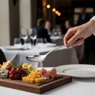 Hamburg Rozsdamentes Szervírozó és Tálalókanál, Nagyméretű, Inox