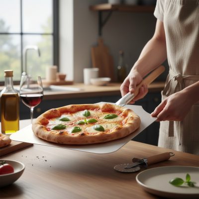Nagy Alumínium Pizzalapát Fa Nyéllel, 45,5x40,5x91,5 cm