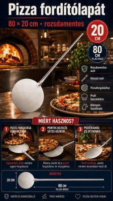 Pizza fordítólapát Ø20 cm, 80 cm hosszú – rozsdamentes