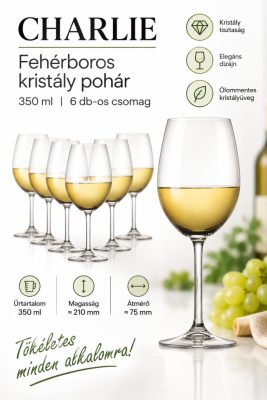 CHARLIE fehérboros kristály pohár 350 ml, 6 db-os csomag