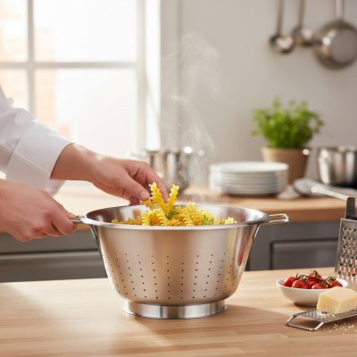 de Buyer Rozsdamentes Kúpos Szűrődézsa, Ø 24 cm – Talpas Tésztaszűrő