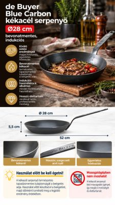de Buyer Blue Carbon kékacél serpenyő Ø28 cm – bevonatmentes, indukciós