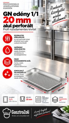 GN edény 1/1 20 mm – alul perforált, rozsdamentes